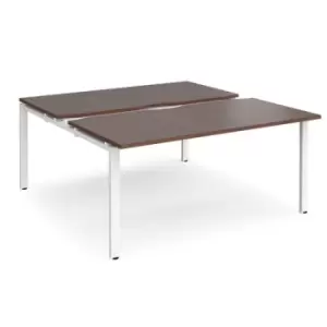 Bench Desk 2 Person Starter Rectangular Desks 1600mm With Sliding Tops Walnut Tops With White Frames 1600mm Depth Adapt