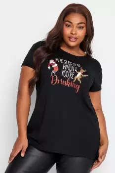 'He See's You When You're Drinking' Christmas T-Shirt
