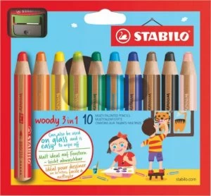 Stabilo Woody 3 in 1 Colouring Pencils with Sharpener PK10
