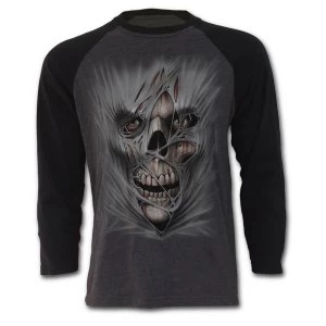 Stitched Up Mens Small Raglan Contrast Long Sleeved T-Shirts - Black/ Charcoal