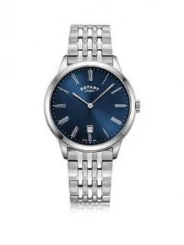 Rotary Exclusive Rotary Blue Sunray Date Dial Stainless Steel Bracelet Mens Watch