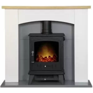 Huxley in Pure White & Grey with Aviemore Electric Stove in Black, 39" - Adam