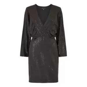 Mela London Black Sparkle Long Sleeve Fitted Dress - Black