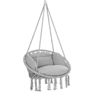 Hanging Chair With 2 Pillow 150kg Load Capacity 60cm Weatherproof 360° Swing Indoor Outdoor Hanging Seat Boho Style Light Grey - Detex