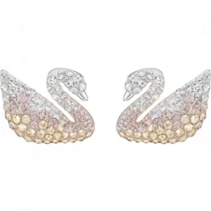 Ladies Swarovski Rhodium Plated Iconic Swan Earrings