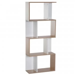HOMCOM 4-tier S Shape Bookcase, Particle Board-White/Oak