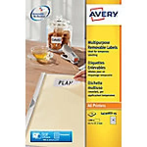AVERY Multipurpose Removable Labels L4736REV-25 White Self Adhesive A4 45.7 x 21.2mm 25 Sheets of 48 Labels