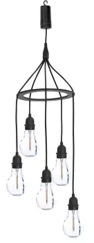 Decorative Battery Powered 5 Drop Pendant Light in White