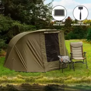 2 Man Fishing Bivvy Tent with Overwrap Carp Fishing Dome Overnight Shelter Angler Camping Waterproof Tackle Brolly System Pram Hood PVC Window FREE