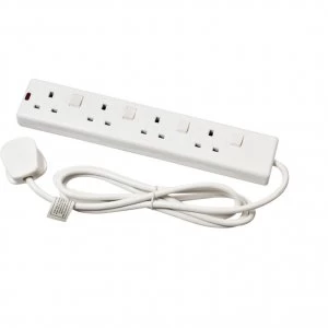 SMJ Electrical 13A 4-Socket Extension Lead with 2m Cable, White.