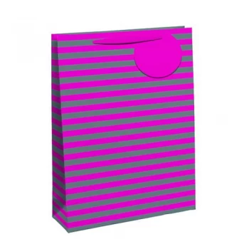 Striped Gift Bag Medium Pink Silver Pack of 6 26652-3