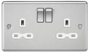 KnightsBridge 13A 2G DP Switched Socket with White Insert - Rounded Edge Brushed Chrome