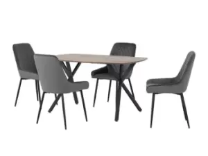 Seconique Athens Oak Effect Dining Table with 4 Avery Grey Velvet Chairs