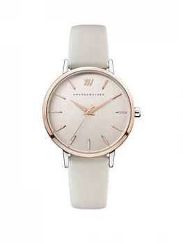 Amanda Walker Kate Silver Sunray And Rose Gold Detail Dial Nude Leather Strap Ladies Watch