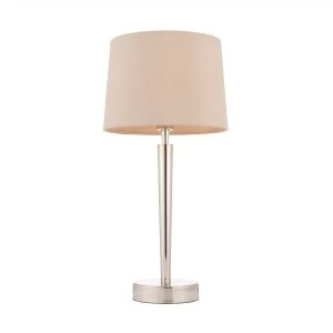 1 Light Table Lamp Bright Nickel, Mink Faux Silk, E14