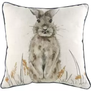 Evans Lichfield Oakwood Hare Cushion Cover (One Size) (Off White/Brown/Grey) - Off White/Brown/Grey