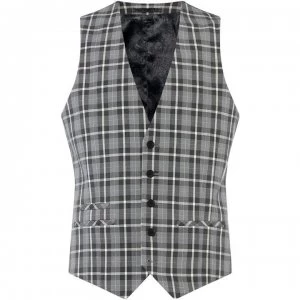 Label Lab Martini Skinny Fit Mono Checked Suit Waistcoat - Grey