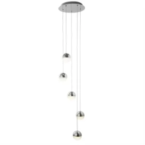 Marbles Integrated LED 5 Light Spiral Cluster Pendant Chrome, Crushed Ice Glass