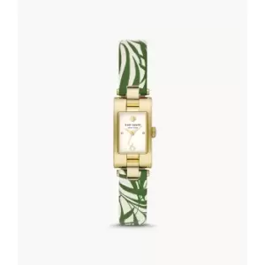Kate Spade New York Womens Brookville Three-Hand Palm Leaf Leather Watch - Green