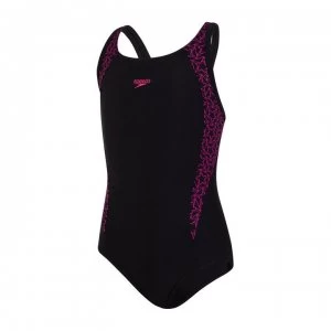 Speedo Boomstar Splice Flyback Swimsuit Junior Girl - Black/Elec Pink