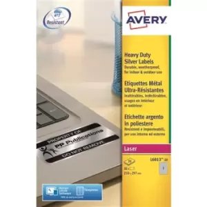 Avery Resistant Labels 210 x 297mm Permanent 1 Labels Per Sheet 20 Labels Per Pack L6013-20.UK