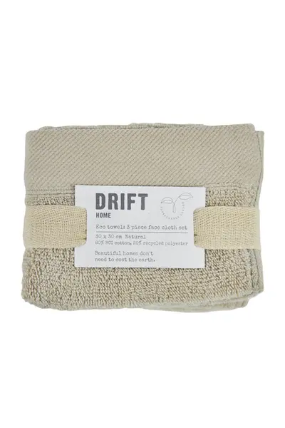 DRIFT HOME Abode Eco-Friendly Cotton Rich 600gsm Face Cloth, Natural, 3 Pack - Drift Home AOENLSXBX3