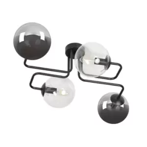Emibig Brendi Black Globe Multi Arm Semi Flush Ceiling light with Clear, Graphite Glass Shades, 4x E14