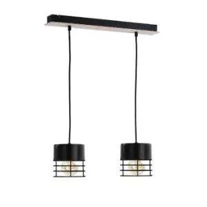 Casa Bar Pendant Ceiling Light Black, Wood, 50cm, 2x E27