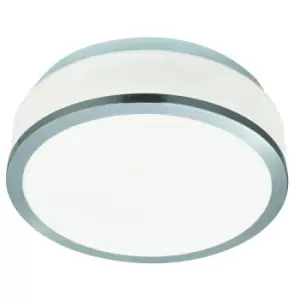 Discs Bathroom Flush 2 Light Ceiling Satin Silver, Opal IP44, E27