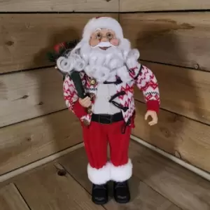 Festive 45cm Tall Standing Christmas Santa In Winter Cardigan With Presents