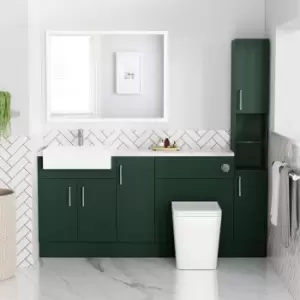 1800mm - 2100mm Green Toilet and Sink Unit with Tall Cabinet Marble Effect Worktop and Chrome Fittings - Coniston
