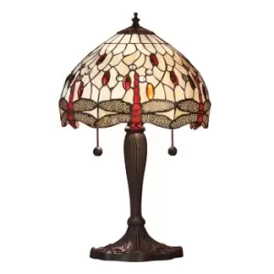 Dragonfly 2 Light Small Table Lamp Dark Bronze, Beige, Tiffany Style Glass, E27