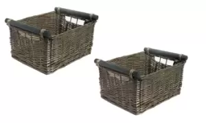 SET OF 2 Kitchen Log Fireplace Wicker Storage Basket With Handles Xmas Empty Hamper Basket White,Set of 2 Medium 38 x 30 x 18 cm