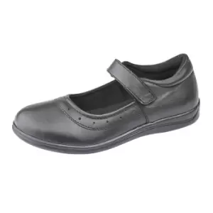 Roamers Childrens Girls Touch Fastening Leather School Shoes (3 UK) (Black)