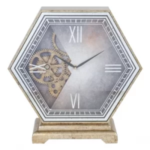 WILLIAM WIDDOP Hexagonal Mantel Clock with Moving Cogs