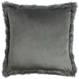 Aspen Faux Fur Trim Cushion Grey / 45 x 45cm / Polyester Filled