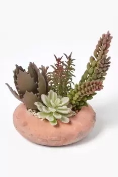 Artificial Succulent Arrangement in Decorative Round Terracotta Pot