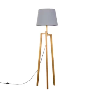 Augustus Light Wood Tripod Floor Lamp with XL Grey Aspen Shade