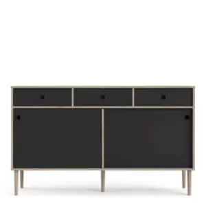 Rome Sideboard with 2 Sliding Doors and 3 Drawers, Black Oak