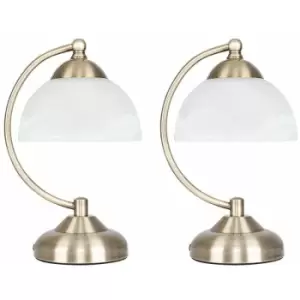 2 x Stamford Crescent Table Lamp with Glass Shade - Antique Brass - No Bulb