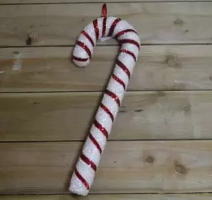 52cm Foam Christmas Candy Cane / Stick Sparkly Red And White Tinsel Covering