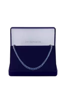 Jon Richard Rhodium Plated Cubic Zirconia Sapphire Tennis Necklace - Gift Boxed, Silver, Women