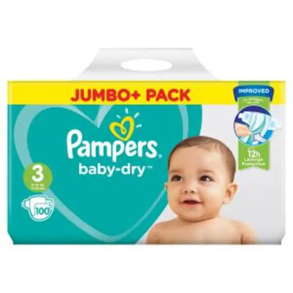 Pampers Baby Dry Size 3 Jumbo Plus Pack 100 Nappies