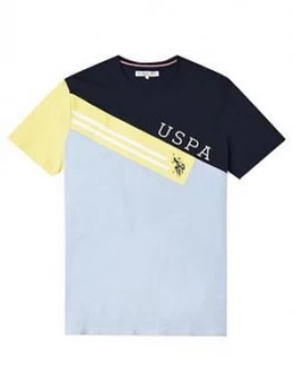 U.S. Polo Assn. Boys Diagonal Colourblock T-Shirt - Blue, Size 8-9 Years