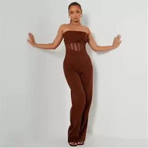 I Saw It First Bandeau Corset Mesh Straight Leg Jumpsuit - Brown