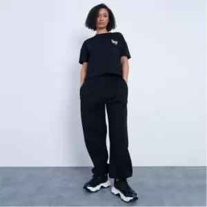 I Saw It First Basic Embroidered T Shirt and Joggers Set - Black