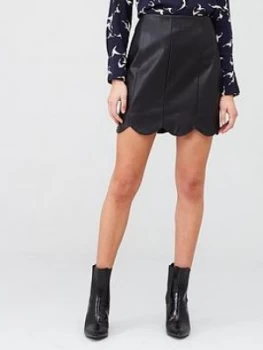 Oasis Faux Leather Scallop Mini Skirt - Black, Size 12, Women