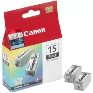 Canon BCI-15BK Black Ink Cartridge (Twin Pack). Black ink type: Pigment-based ink Supply type: Multi pack Quantity per pack: 2 pc(s)