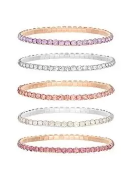 Mood Two Tone Multi Diamante Stretch Bracelets - Pack of 5, Rose Gold, Women