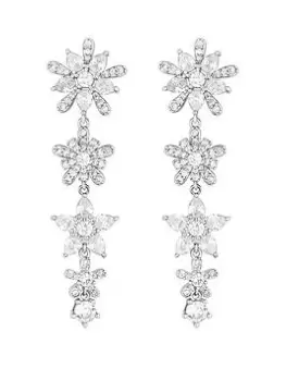 Jon Richard Rhodium Plated Cubic Zirconia Floral Drop Earrings, Silver, Women